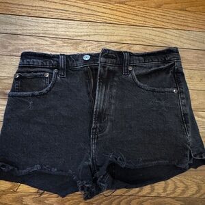 Abercrombie & Fitch Black Jean Shorts High-Waisted Frayed Hem